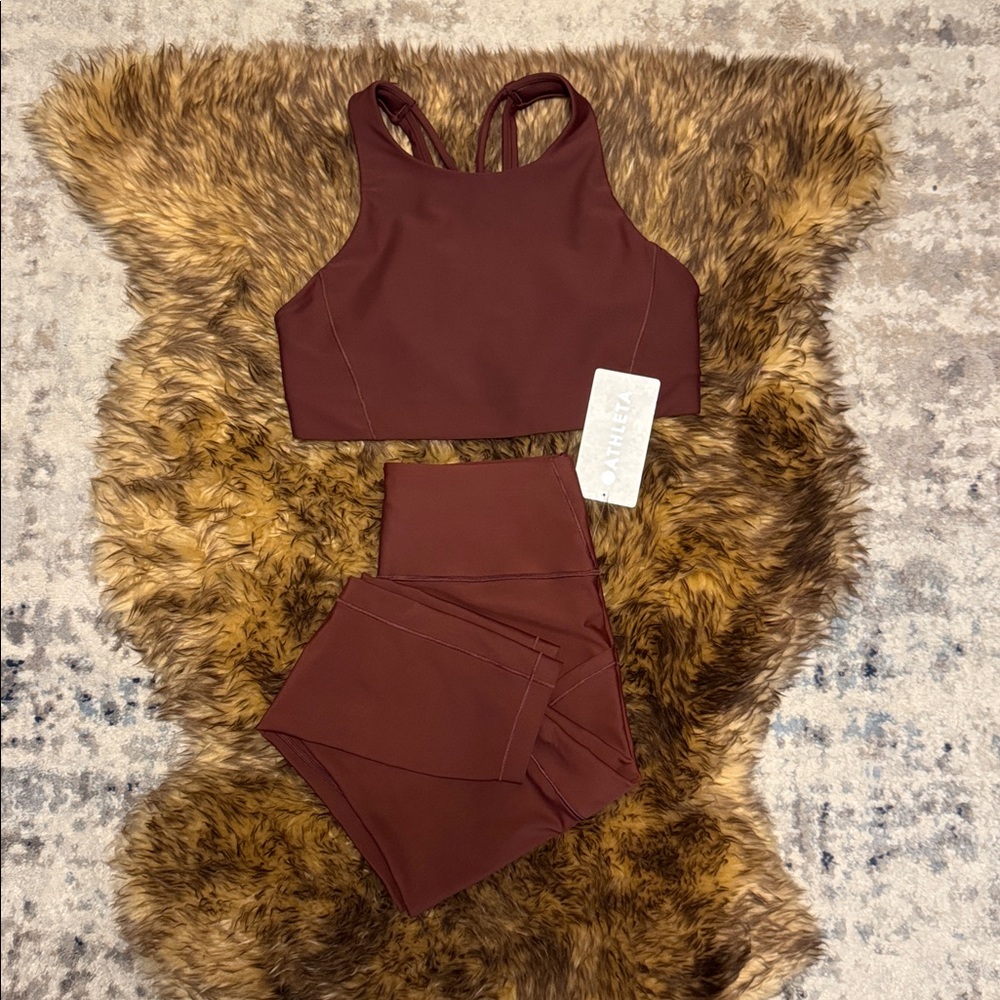 Athleta Maroon Set - 7/8 Interval Stash + Flex Spacer Bra